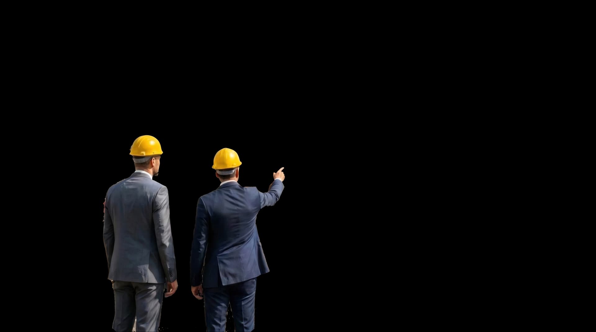 Two NTE Global field workers in safety gear surveying a mining site